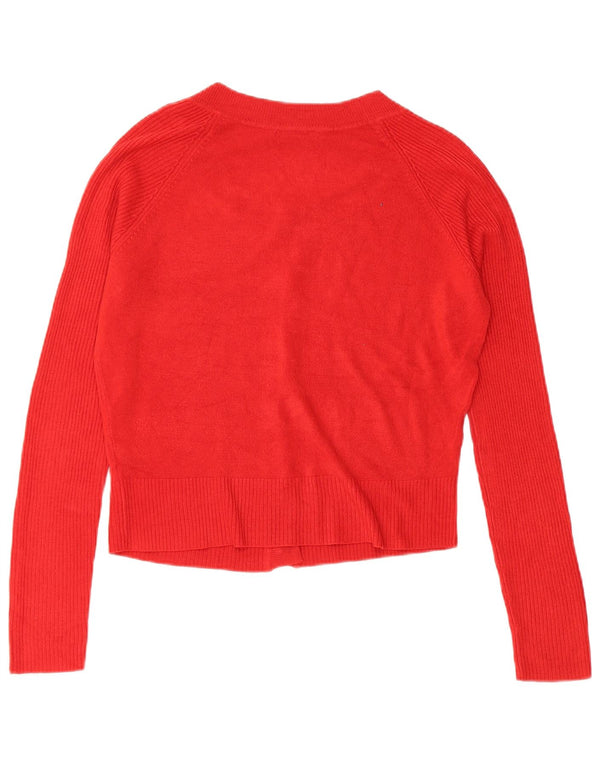 MARKS & SPENCER Maglione cardigan corto da donna UK 12 Acrilico rosso medio