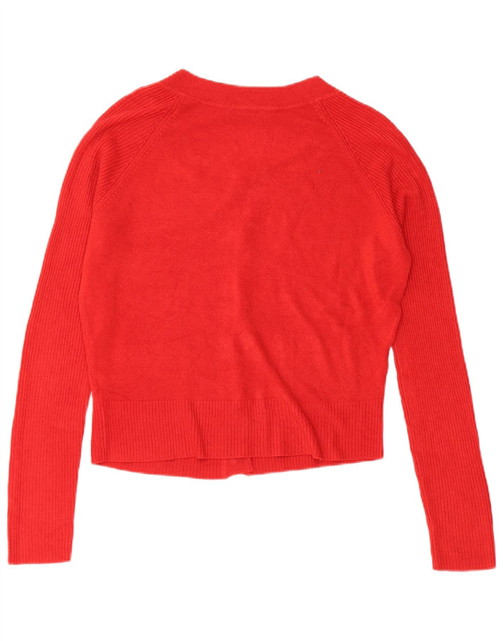MARKS & SPENCER Maglione cardigan corto da donna UK 12 Acrilico rosso medio