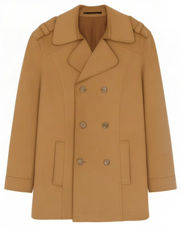 Cappotto doppiopetto vintage in pelle scamosciata da uomo UK 36 piccolo beige