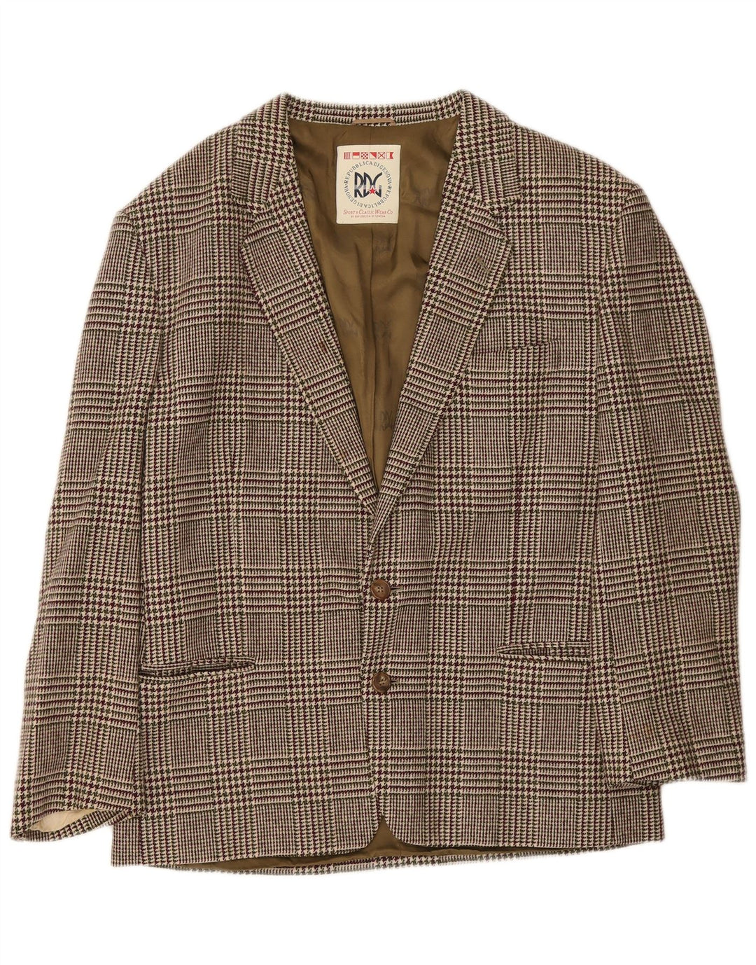 Giacca blazer da uomo vintage IT 52 XL Lana pied de poule bordeaux