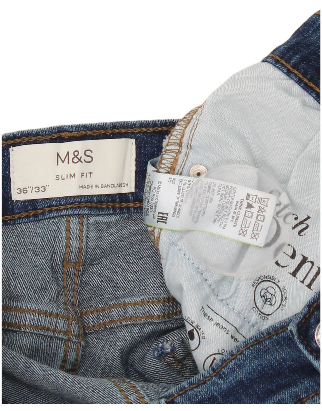 Jeans slim da uomo Marks & Spencer W36 L33 cotone blu