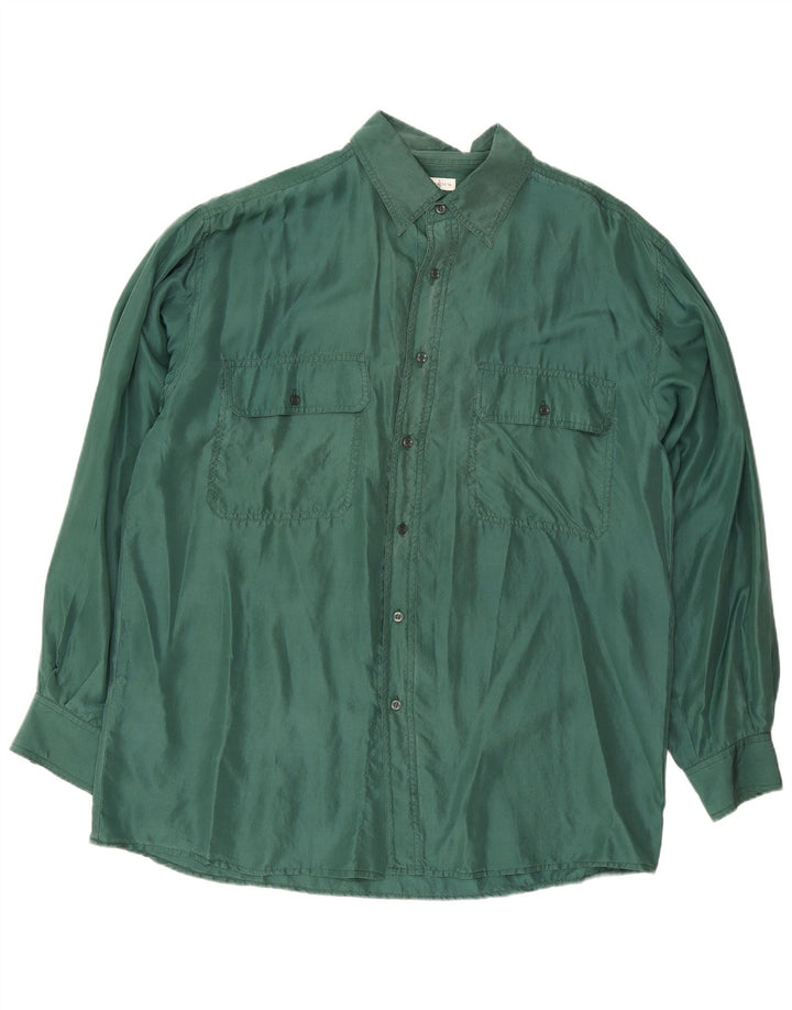 Camicia vintage da uomo grande in seta verde