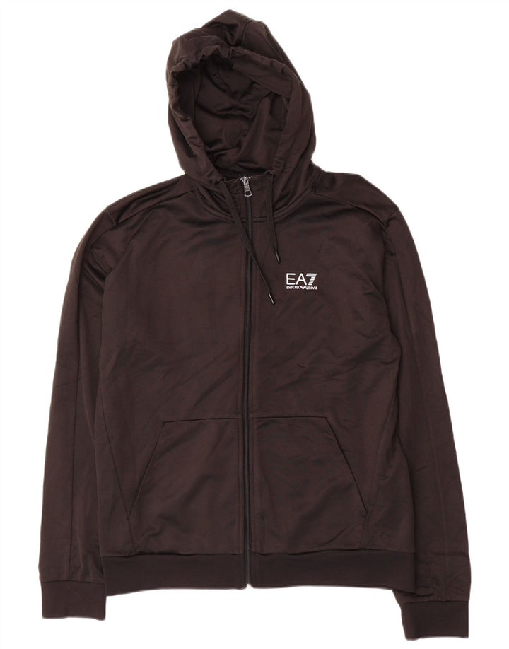 Felpa con cappuccio e zip grafica da uomo Emporio Armani in poliestere nero medio