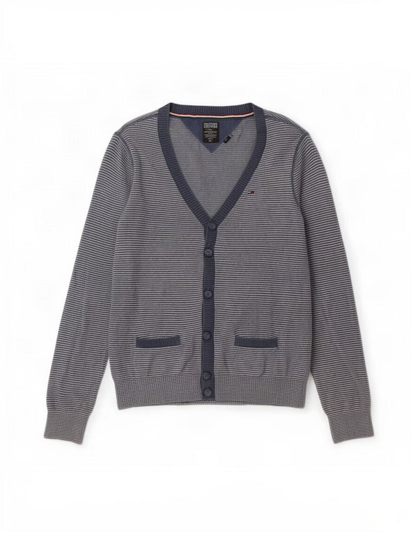 Maglione cardigan da uomo Tommy Hilfiger piccolo cotone gessato blu navy