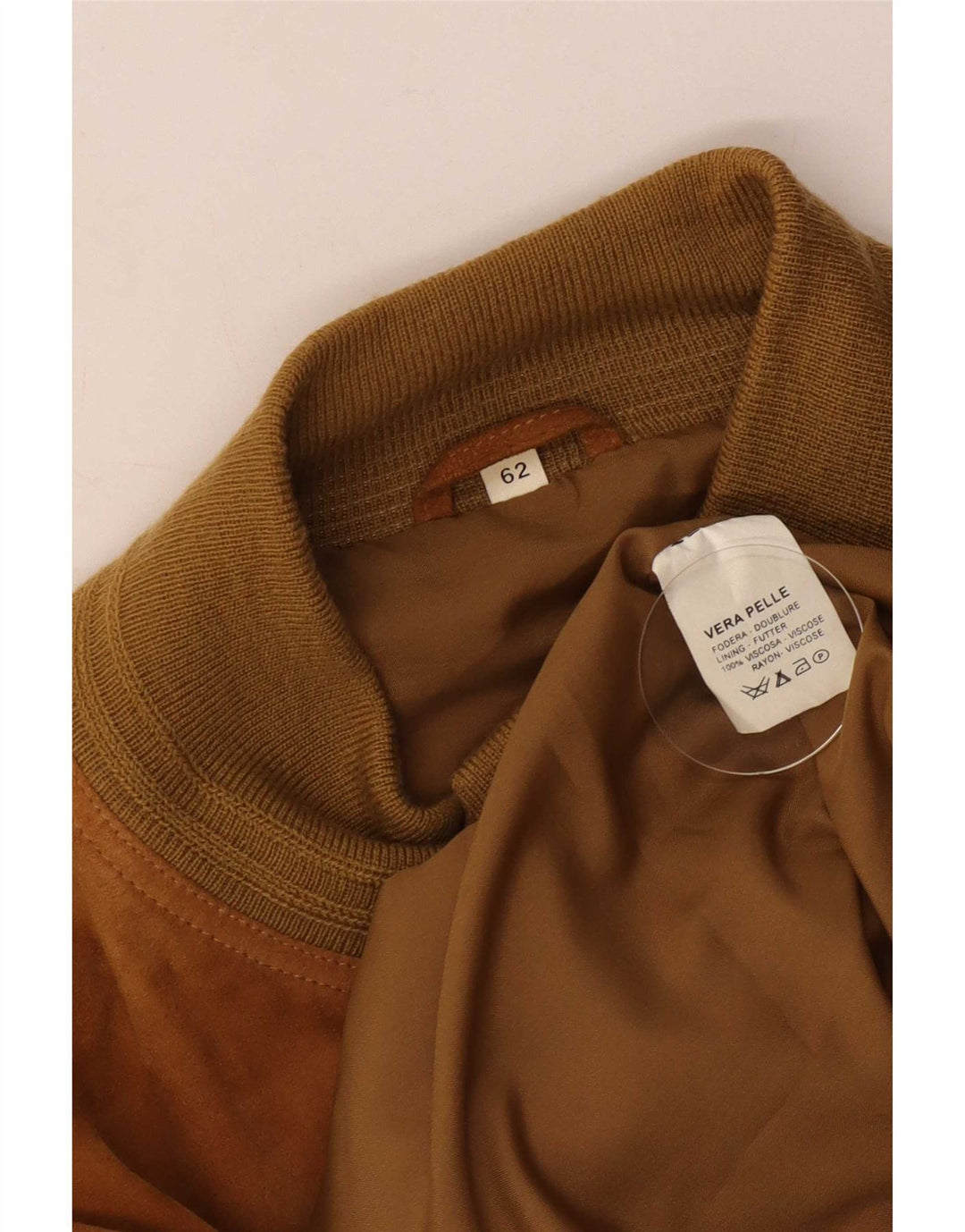 Giubbotto bomber vintage in pelle scamosciata da uomo IT 62 6XL in pelle marrone