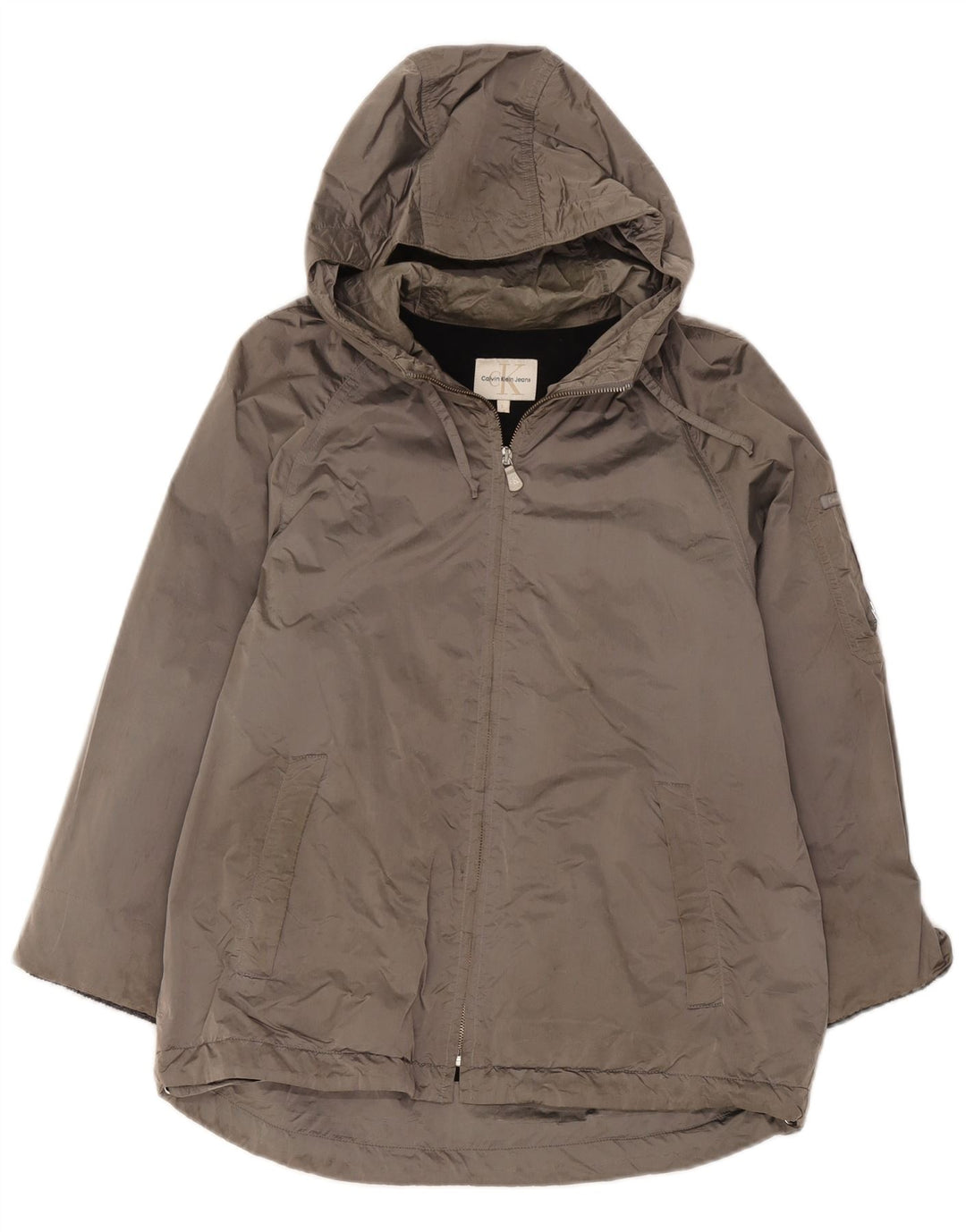 Giacca a vento con cappuccio da donna Calvin Klein UK 16 Large Grigio Poliammide