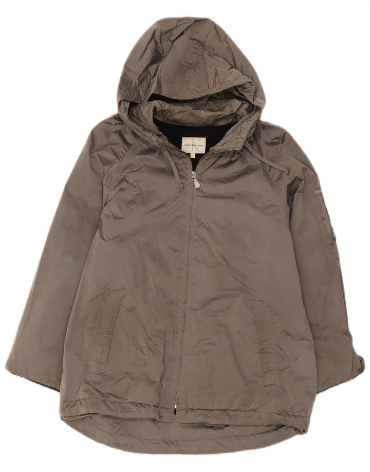 Giacca a vento con cappuccio da donna Calvin Klein UK 16 Large Grigio Poliammide