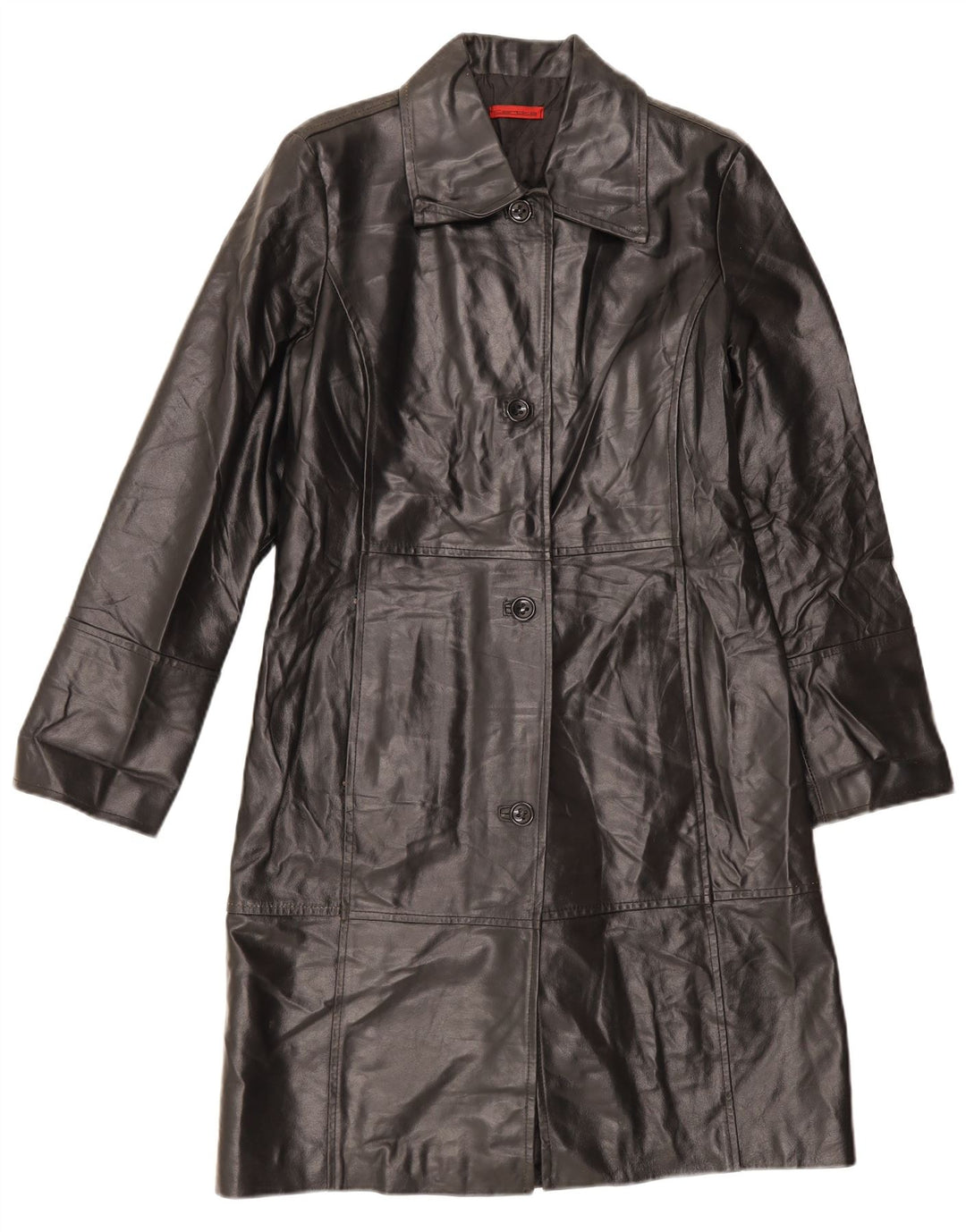 Cappotto in pelle vintage da donna UK 14 medio nero