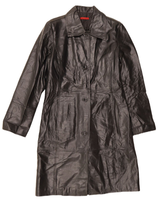 Cappotto in pelle vintage da donna UK 14 medio nero