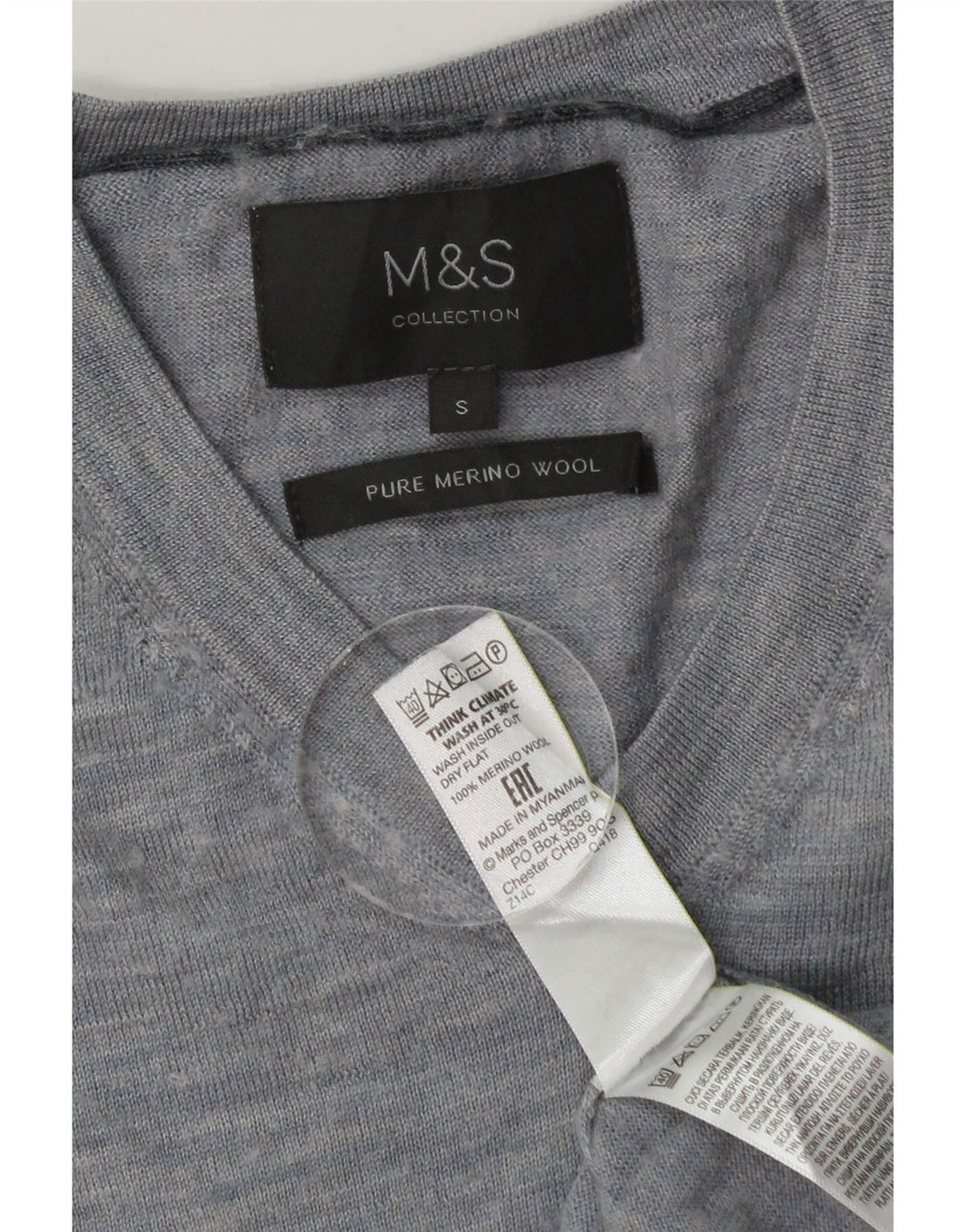 Maglione da uomo con scollo a V Marks & Spencer piccolo in lana merino screziata blu