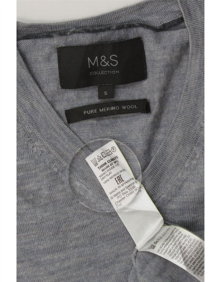 Maglione da uomo con scollo a V Marks & Spencer piccolo in lana merino screziata blu