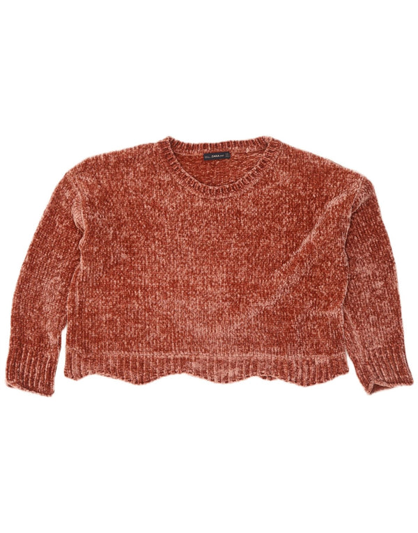 Maglione corto girocollo oversize da donna Zara UK 14 Marrone medio
