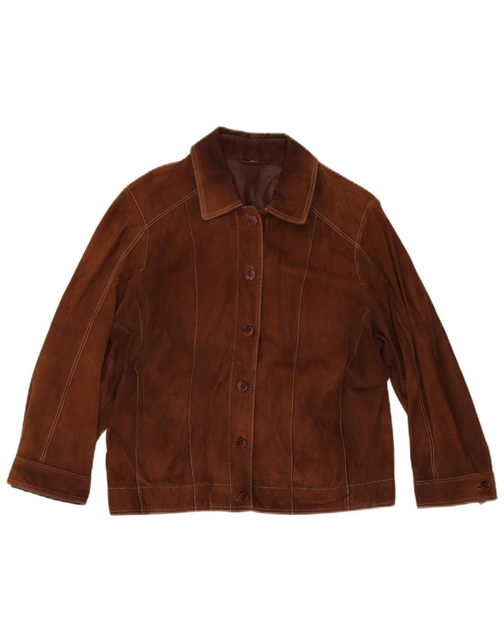 MADDOX Giacca corta da donna in pelle scamosciata con maniche a 3/4 UK 14 Marrone medio