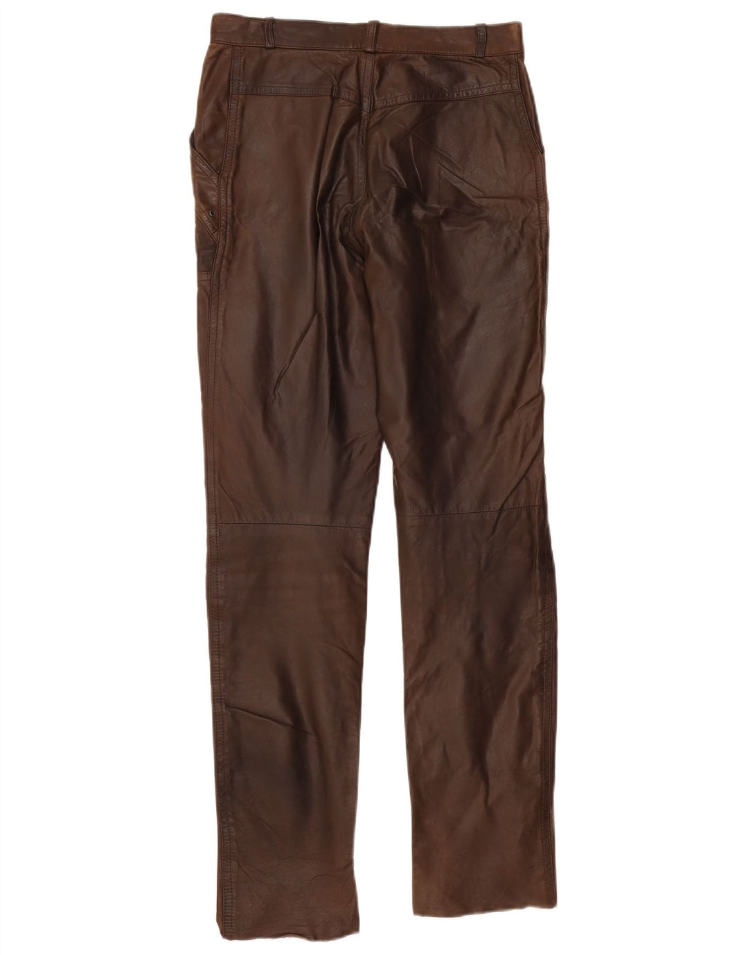 VINTAGE Womens Straight Leather Trousers EU 36 Small W28 L30 Brown Leather