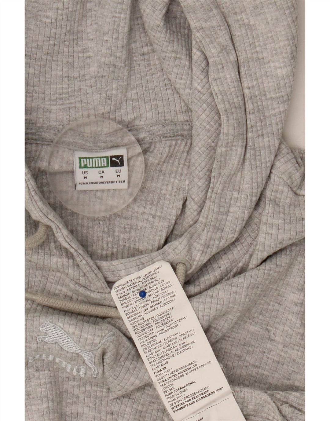 Felpa con cappuccio oversize corta da donna Puma UK 14 Cotone grigio medio