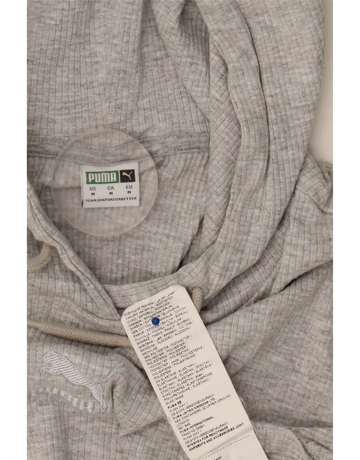 Felpa con cappuccio oversize corta da donna Puma UK 14 Cotone grigio medio