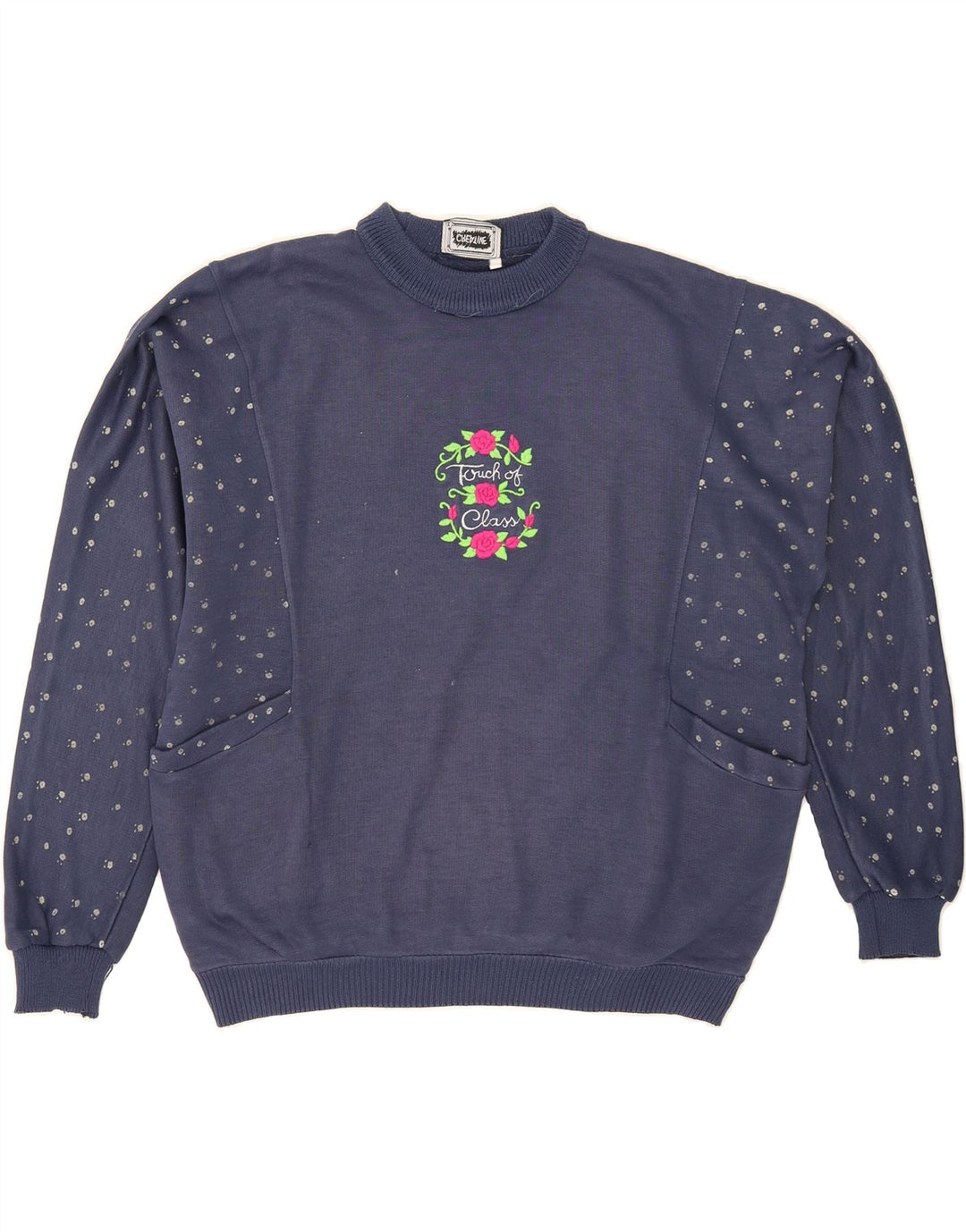 CREATIVE Womens Sweatshirt Jumper UK 16 Large Navy Blue Floral Vintage Creative and Second-Hand Creative from Messina Hembry 