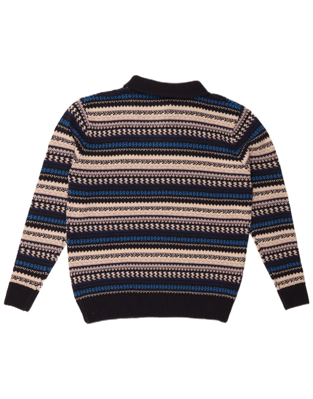 VINTAGE Maglione da uomo con zip e collo in acrilico a righe multicolori medie