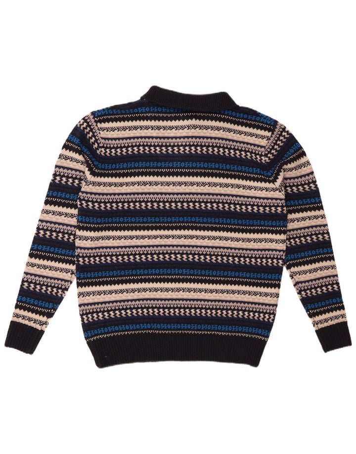 VINTAGE Maglione da uomo con zip e collo in acrilico a righe multicolori medie