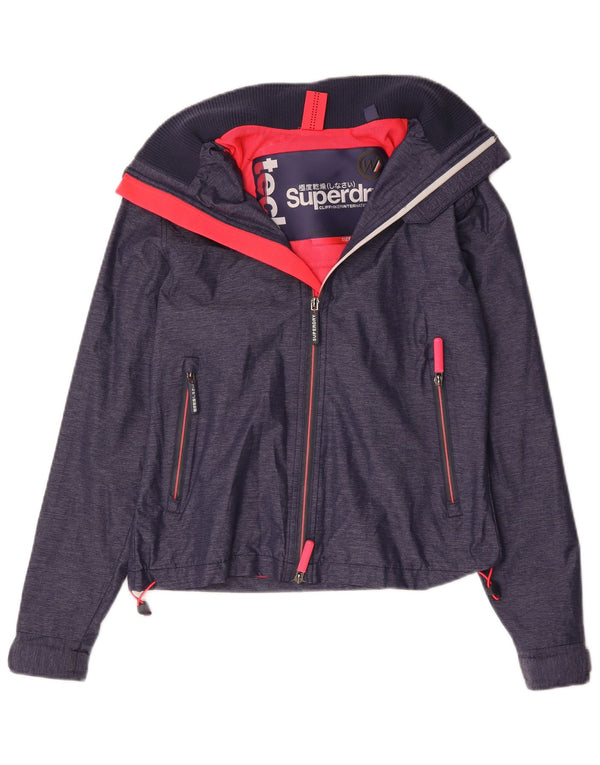 Giacca antipioggia da donna con cappuccio Superdry UK 10 Small nylon blu navy