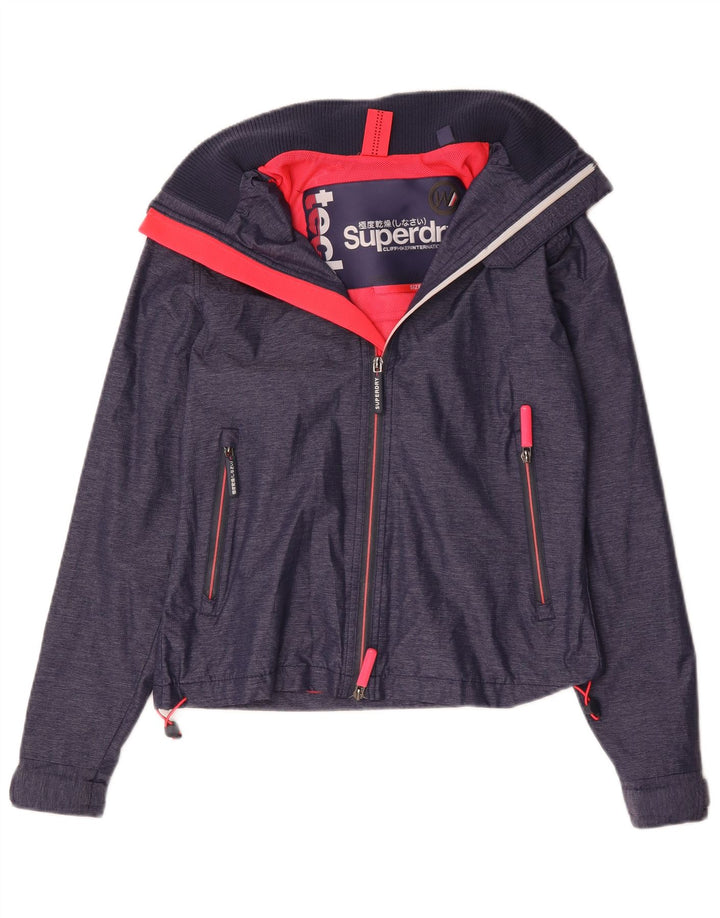 Giacca antipioggia da donna con cappuccio Superdry UK 10 Small nylon blu navy
