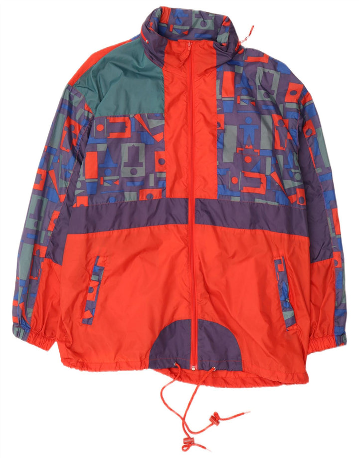 Giacca antipioggia vintage da uomo con cappuccio UK 40 grande motivo geometrico multicolore