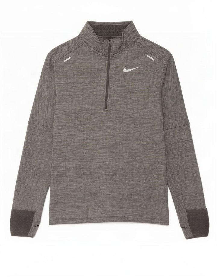 Nike - Maglia da tuta pullover con zip e collo da uomo, piccola, in poliestere chiazzato grigio