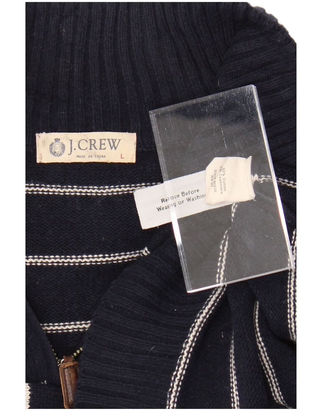 J. CREW Maglione da uomo con zip e collo in cotone a righe grandi blu navy