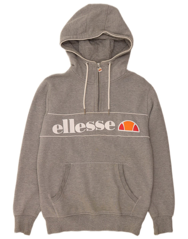 Maglione con cappuccio grafico da uomo Ellesse con zip e collo piccolo in cotone grigio