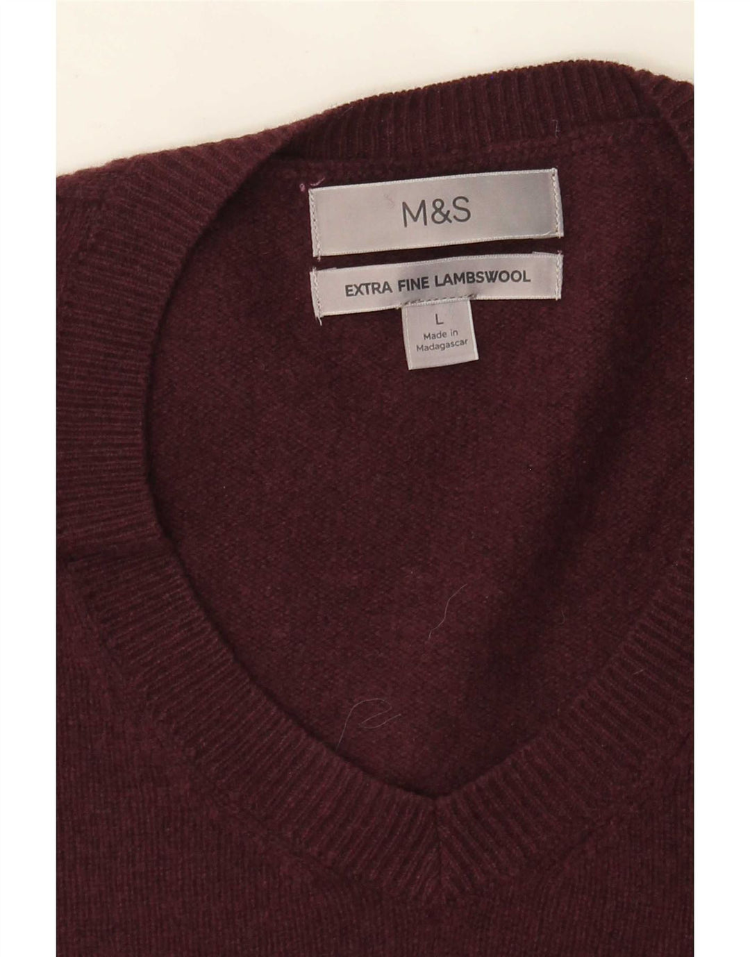 Maglione da uomo Marks & Spencer con scollo a V, grande lana d'agnello bordeaux