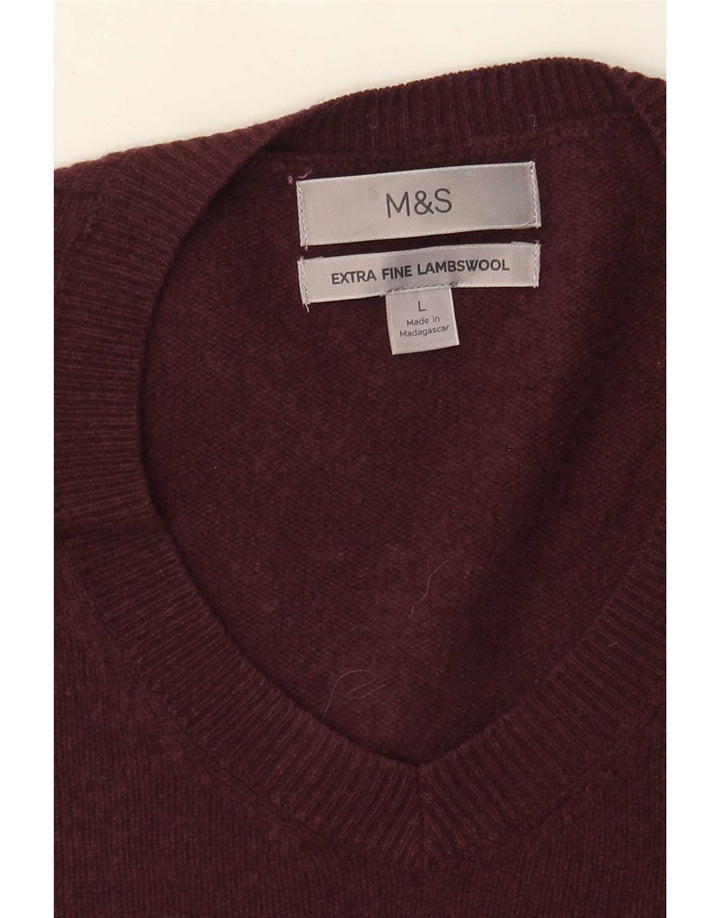 Maglione da uomo Marks & Spencer con scollo a V, grande lana d'agnello bordeaux