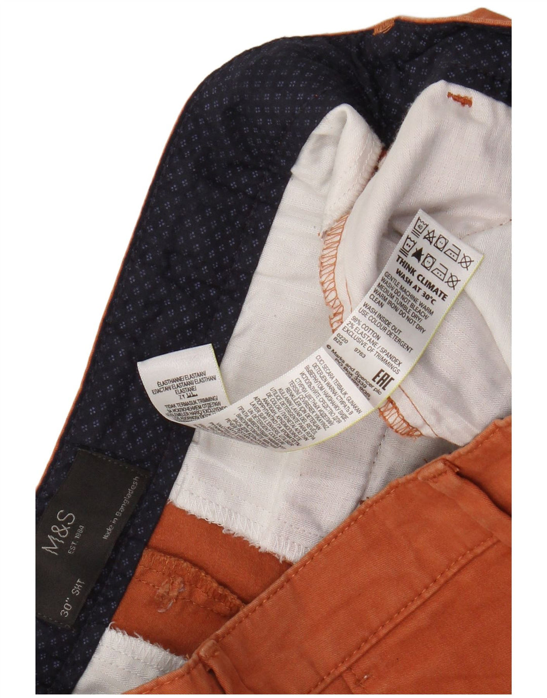 Pantaloncini chino da uomo Marks & Spencer W30 cotone arancione medio