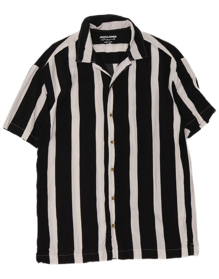 Camicia a maniche corte da uomo Jack & Jones in viscosa a righe nere medie