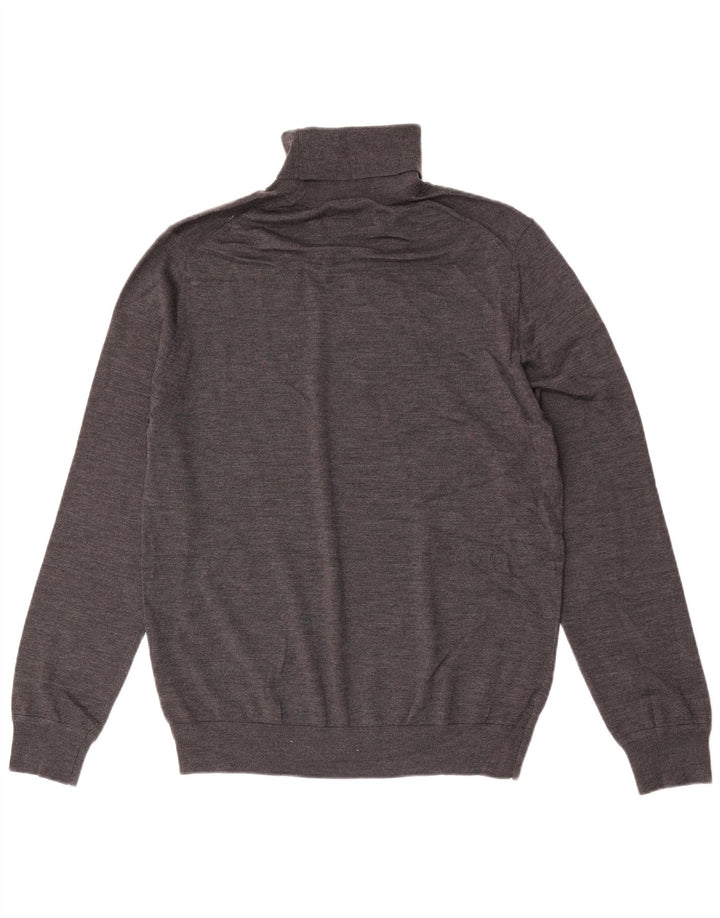 Maglione da uomo Marks & Spencer a collo alto, grande, in lana merino grigia