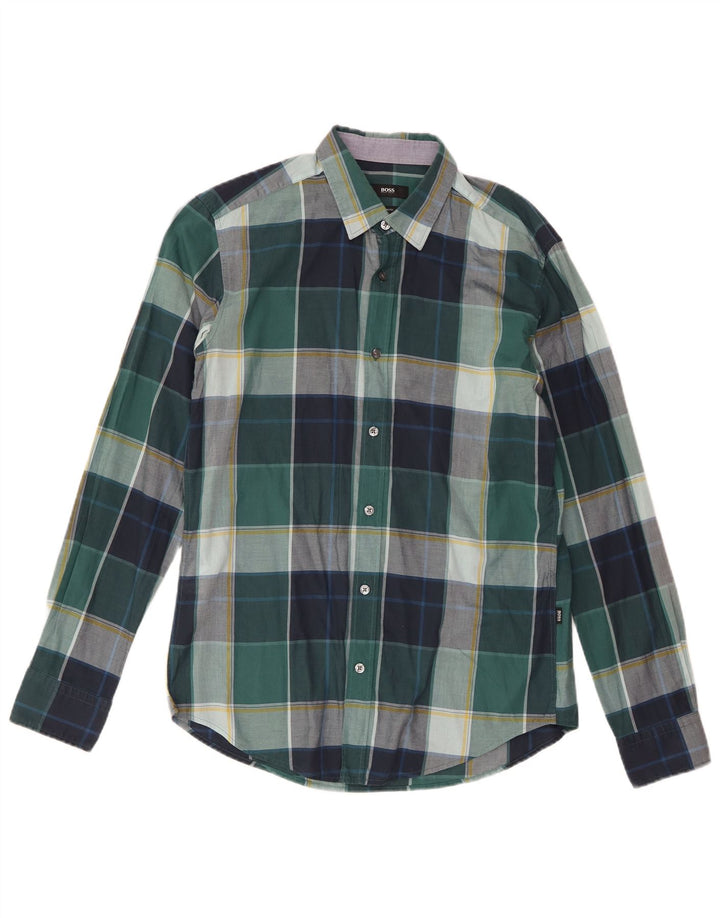 Camicia slim fit da uomo Hugo Boss in cotone a quadri verde medio