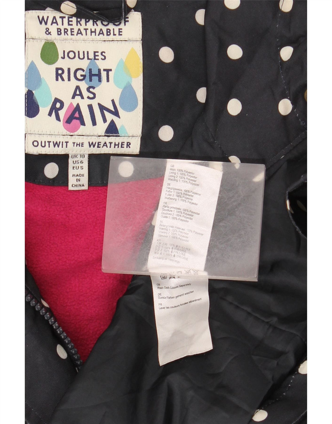JOULES Cappotto giacca a vento oversize da donna UK 10 Piccolo pois blu navy