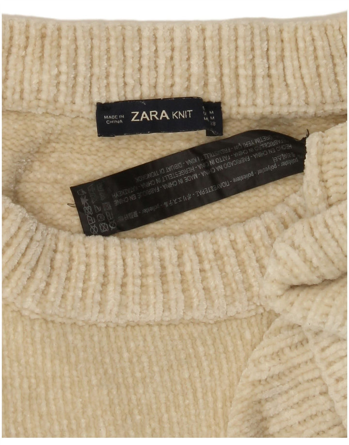 ZARA Maglione da Donna Oversize con Scollo a Barca UK 14 Beige Medio