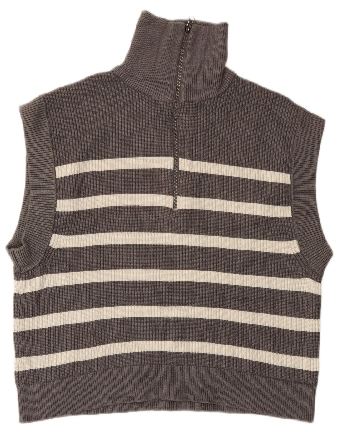 Canotta da donna con collo con zip Zara, taglia UK 14, grigio medio a righe