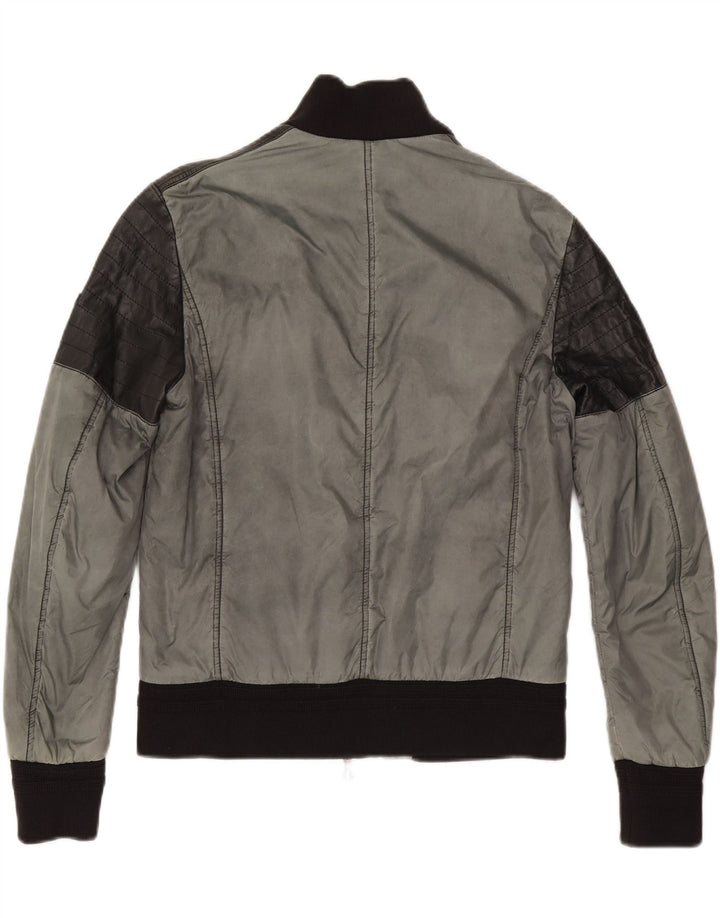 Giubbotto bomber slim vintage da uomo EU 50 grande nylon color block grigio