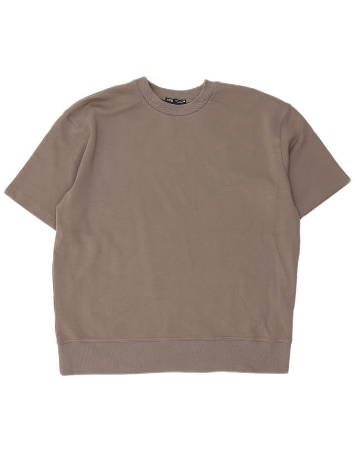 Felpa oversize a maniche corte da donna Zara UK 14 Grigio medio