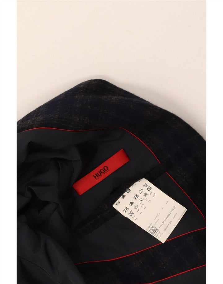 HUGO BOSS Mens 2 Button Blazer Jacket IT 48 Medium Navy Blue Check