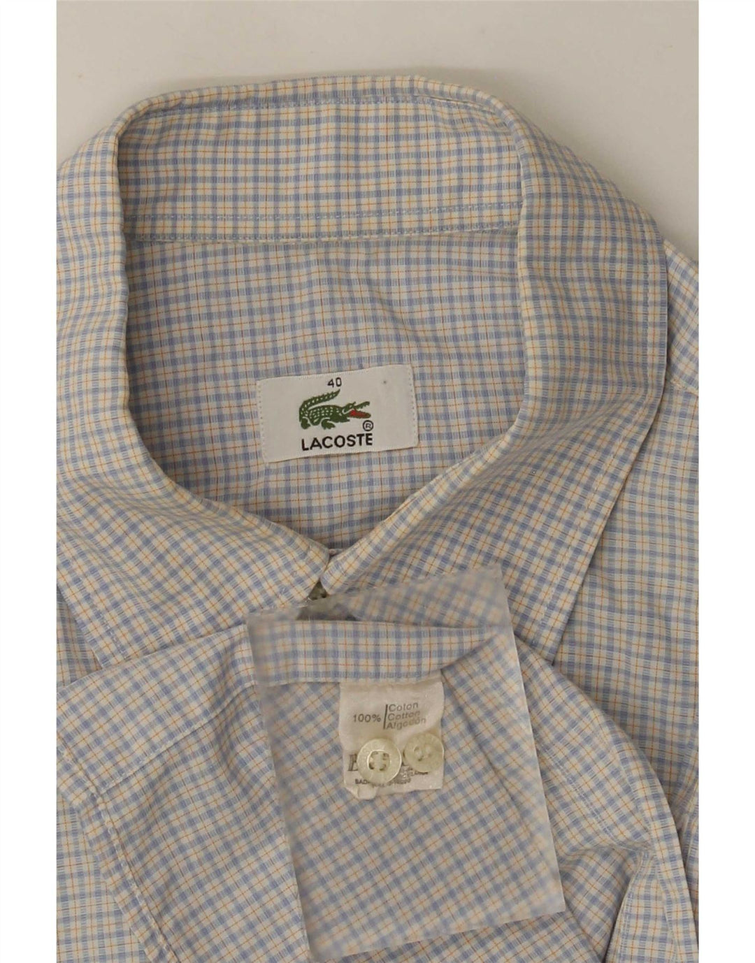Camicia a maniche corte da uomo Lacoste taglia 40 in cotone a quadri blu medio