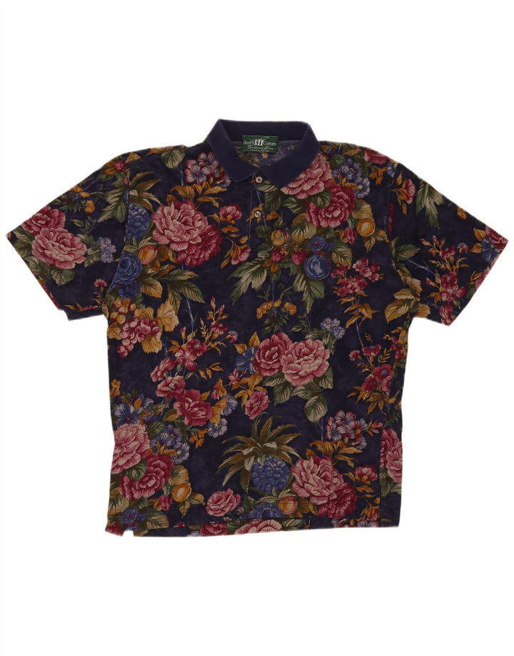 Polo da uomo Henry Cottons media blu navy floreale
