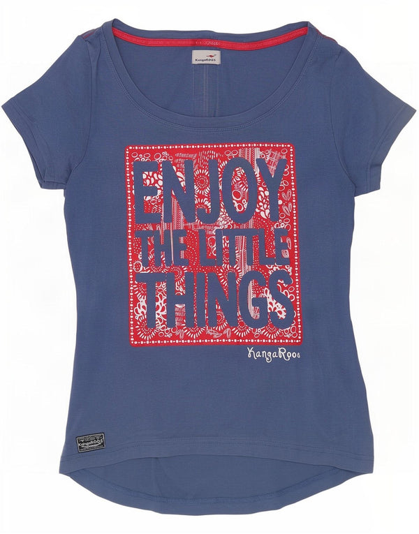 T-shirt grafica da donna Kangaroos Top UK 14/16 grande cotone blu