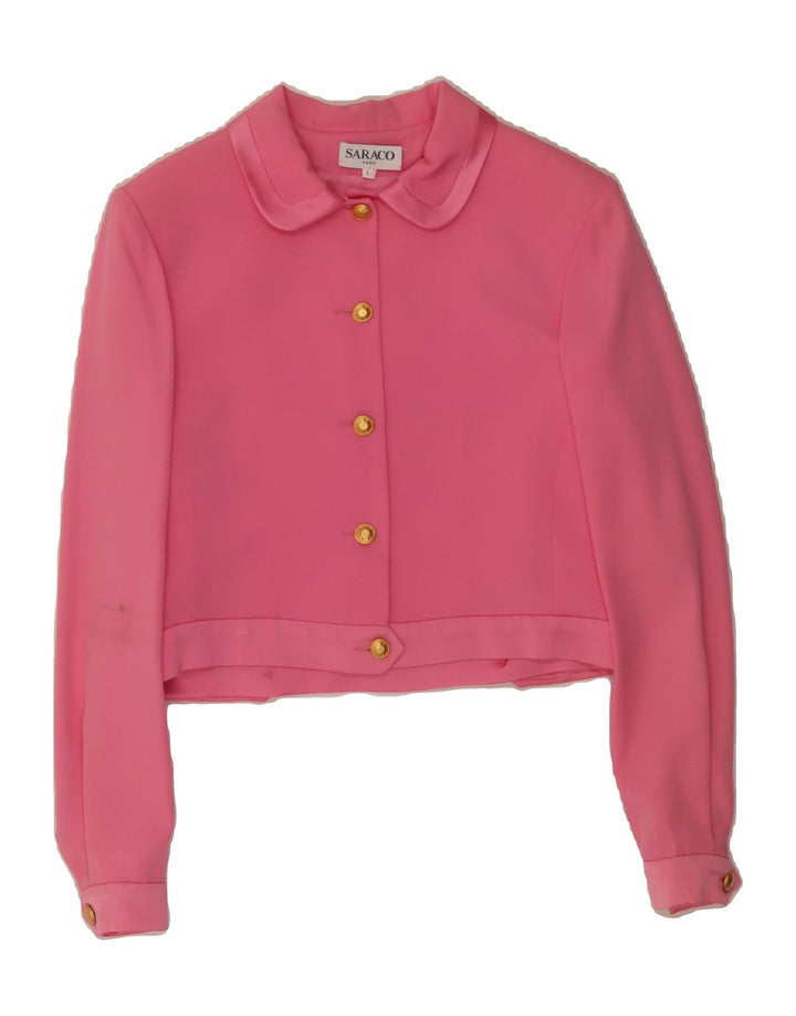 VINTAGE Womens 5 Button Crop Blazer Jacket UK 10 Small Pink Acetate Vintage Vintage and Second-Hand Vintage from Messina Hembry 
