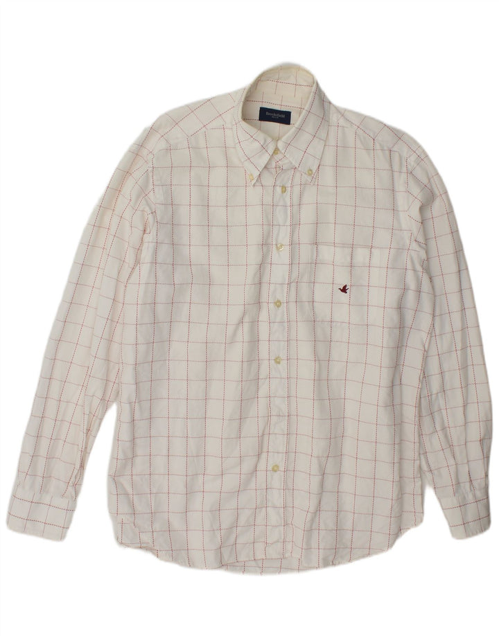 Camicia da uomo Brooksfield taglia 41 grande cotone a quadri bianchi
