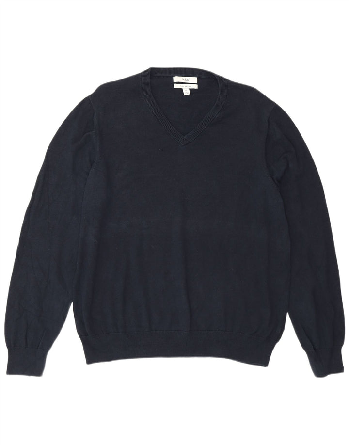 Maglione da uomo con scollo a V Marks & Spencer XL in cotone blu navy