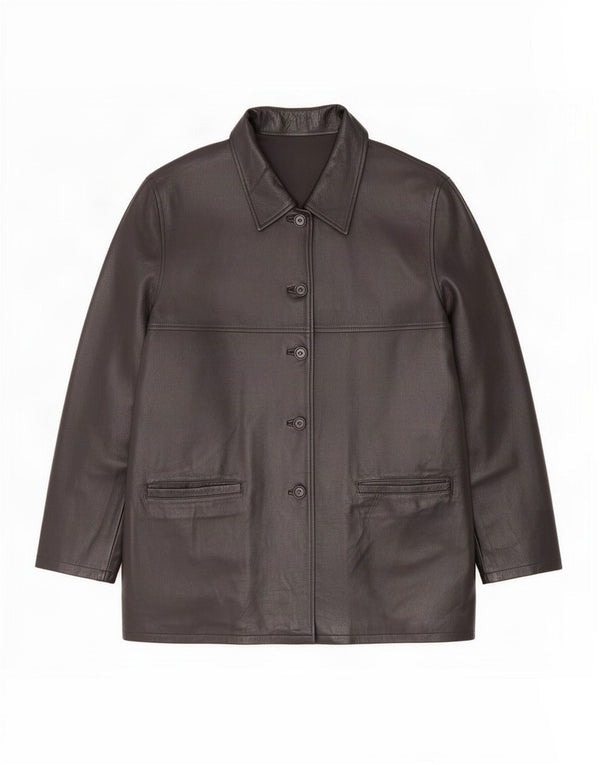 Giacca in pelle vintage da donna IT 54 3XL Nera