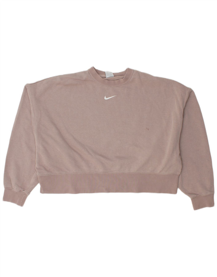 Felpa corta oversize da donna Nike, maglione UK 14, cotone rosa medio