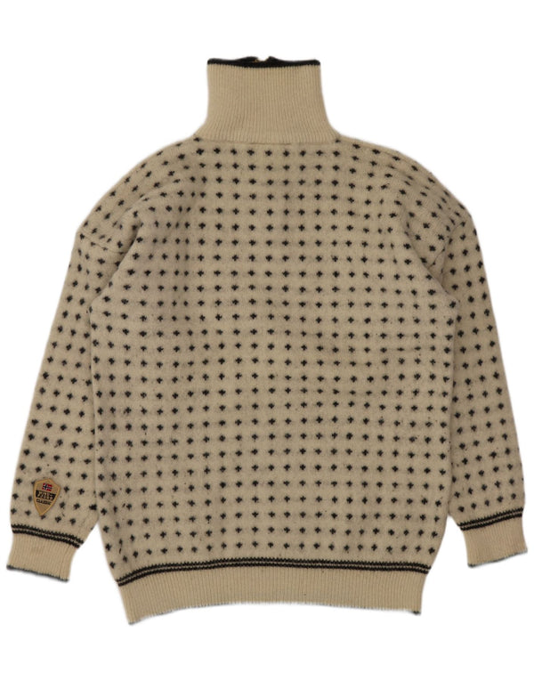 Maglione da uomo con zip e collo Windjorge XL Beige geometrico in lana vergine